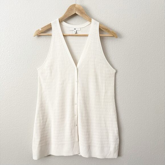 BANANA REPUBLIC | Ivory Cream Textured Knit Sweater Vest Button Down | Medium - Picture 2 of 9
